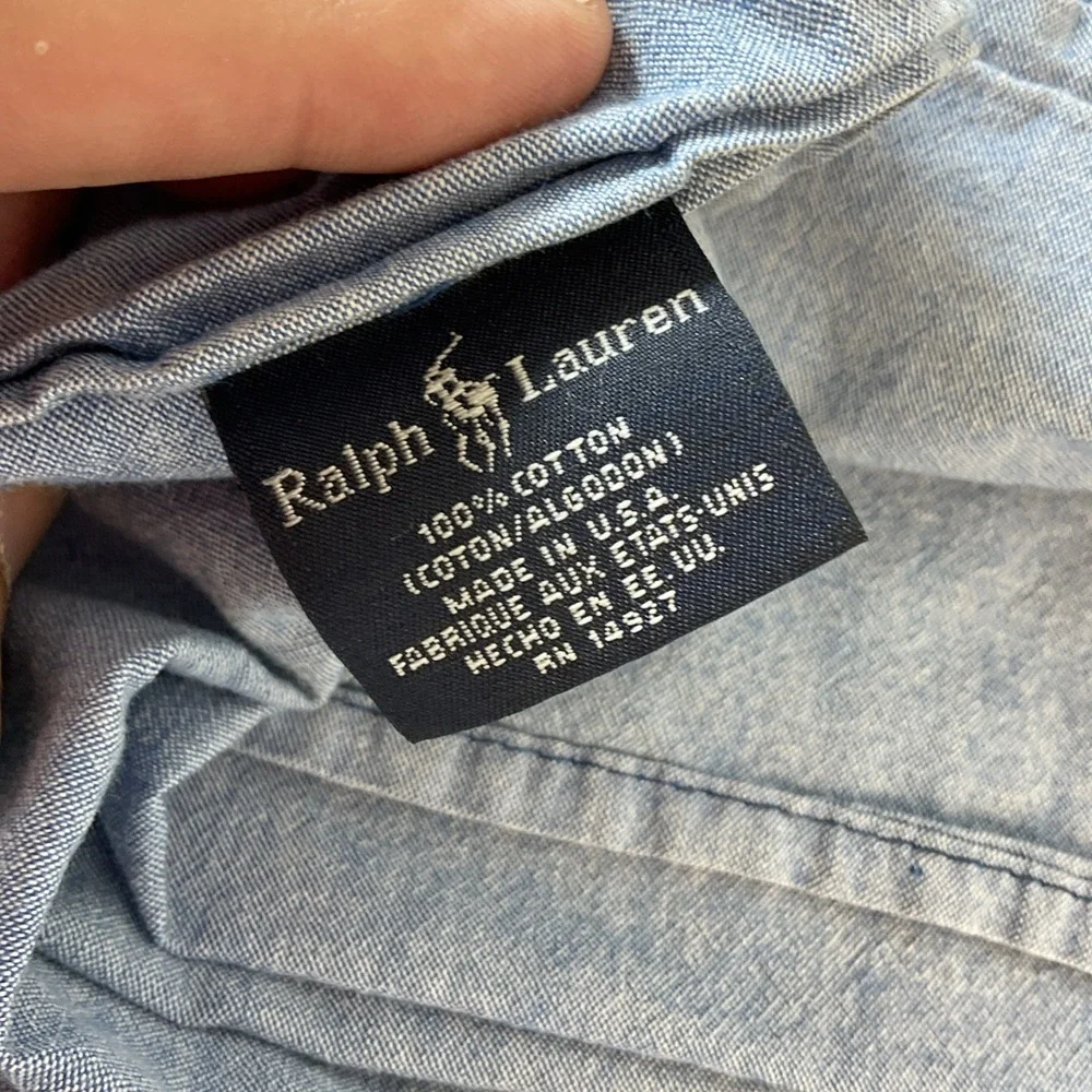 VTG Ralph Lauren Garrison Queen Flat &fitted  2 King Cases denim/ plaid trim